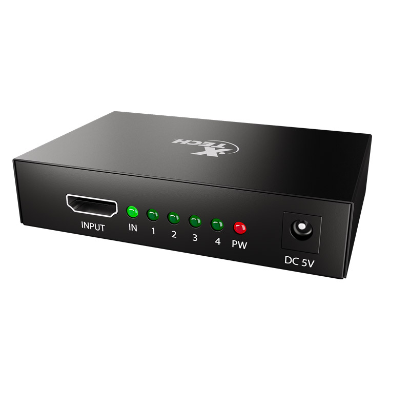 SPLITTER XTECH XHA-420 1 ENTRADA 4 SALIDAS HDMI HASTA 3840x2160 A 30Hz