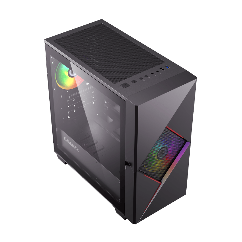 CASE GAMEMAX CYCLOPS MICRO ATX 2 VENTILADORES 120MM PUERTA LATERAL DE VIDRIO TEMPLADO NEGRO CON ROJO