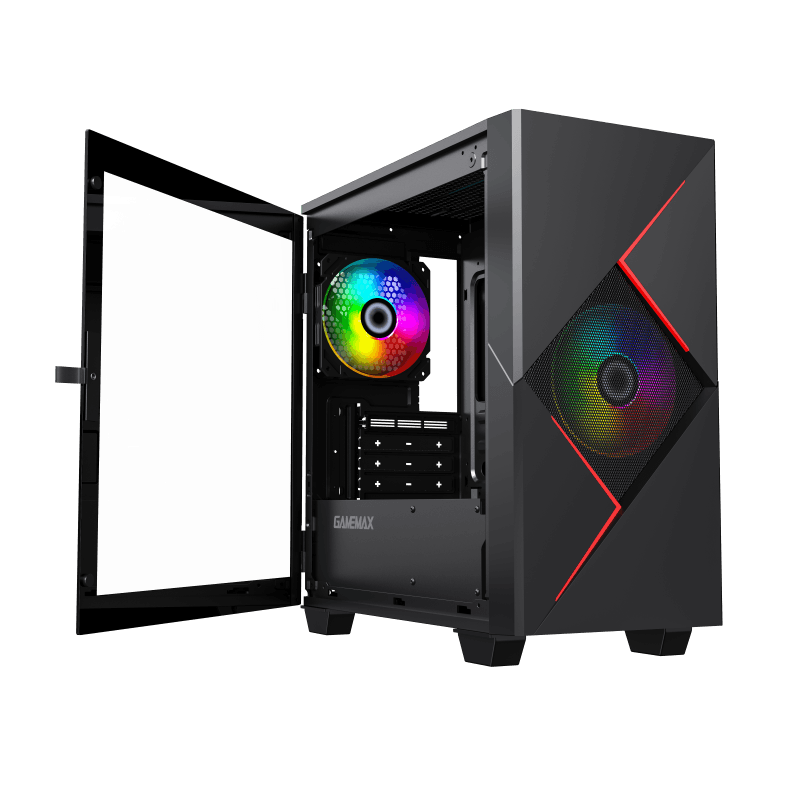 CASE GAMEMAX CYCLOPS MICRO ATX 2 VENTILADORES 120MM PUERTA LATERAL DE VIDRIO TEMPLADO NEGRO CON ROJO