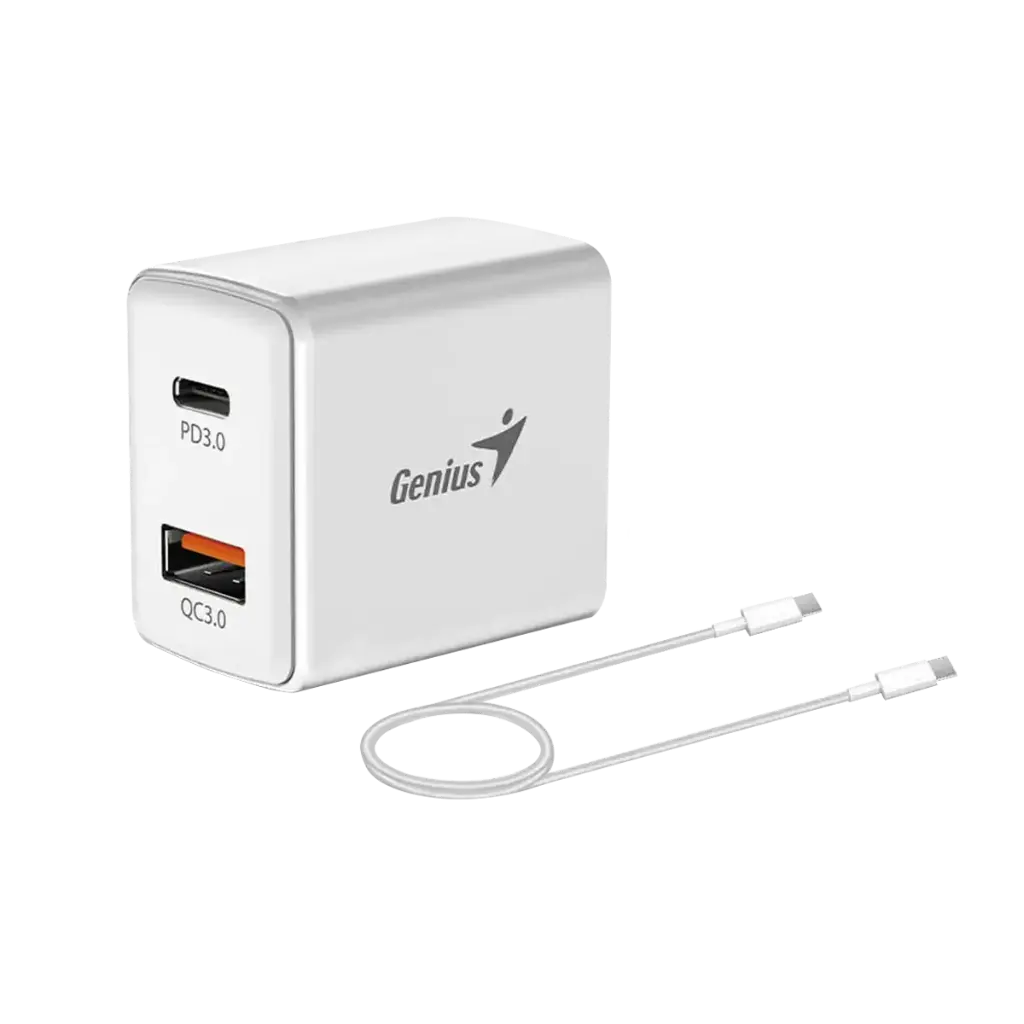 CARGADOR GENIUS PD-20ACP 20W DUAL USB 3.0 Y USB -C +CABLE USB-C A USB-C