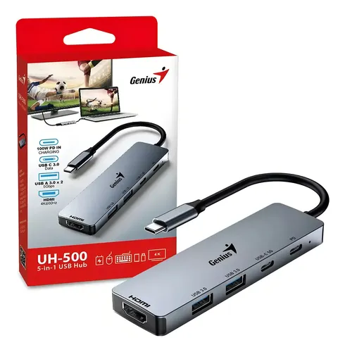 HUB GENIUS UH-500 5 EN 1 USB-C PD 100W USB-C 3.0 USB-A 3.0*2 HDMI 4K 60Hz 