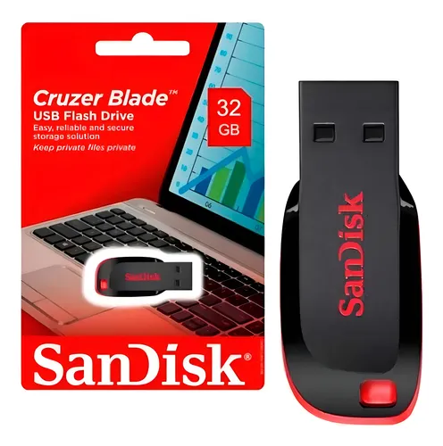 PENDRIVE  SANDISK 32GB 2.0 CRUZER BLADE NEGRO CON ROJO 