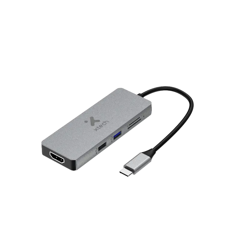 HUB XTECH XTC-564 USB-C A 5 EN 1 1*MICRO SD 1*TARJETA TF 1*USB-A 2.0 1*USB-A 3.0 1 1*HDMI Tipo-A