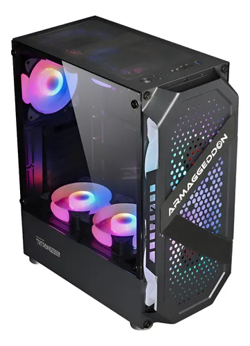 CASE GAMER ARMAGGEDDON TRITRON PRO 200 DISEÑO DE MALLA COMBINADO CON VENTILACION EN EL PANEL FRONTAL ESTRUCTURA DE ACERO INCLUYE 4 VENTILADORES ARGB (3 FRONTAL + 1 POSTERIOR) COLOR NEGRO