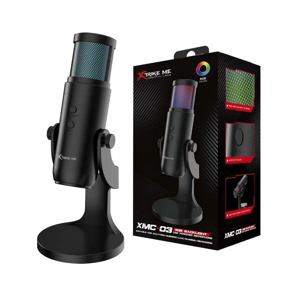 MICROFONO XTRIKE ME XMC-03 GAMING RGB 12 MODOS CABLE USB 1.45M