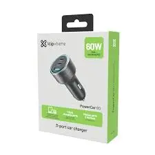 CARGADOR DE CARRO KLIP XTREME KCC-060 60W 2xUSBC PD30W USB A QC 3.0 