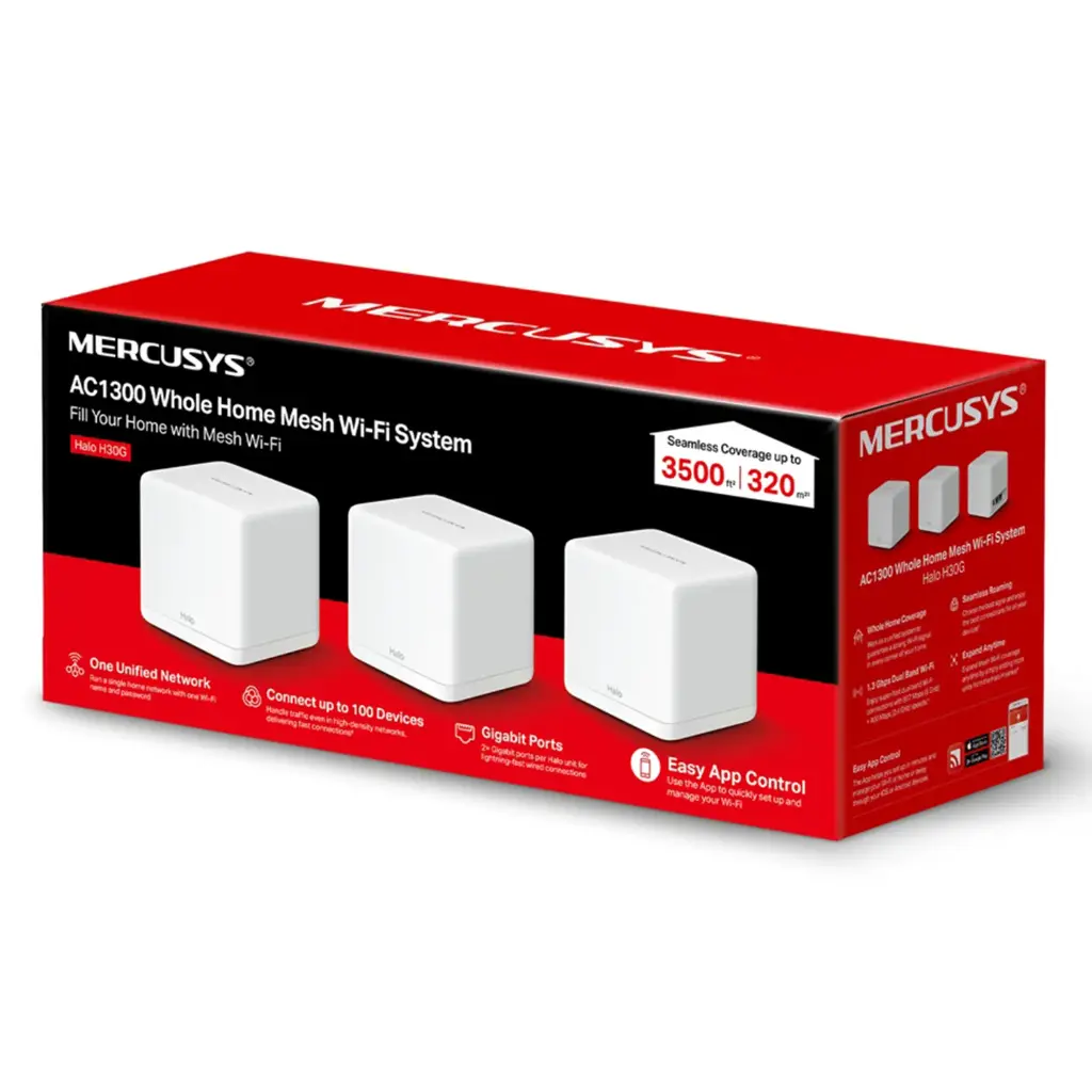 SISTEMA WIFI 5 HALO MERCUSYS MESH AC1300 Dual Band Hasta 1300mpbs 5ghz Ethernet Gigabit 3pack