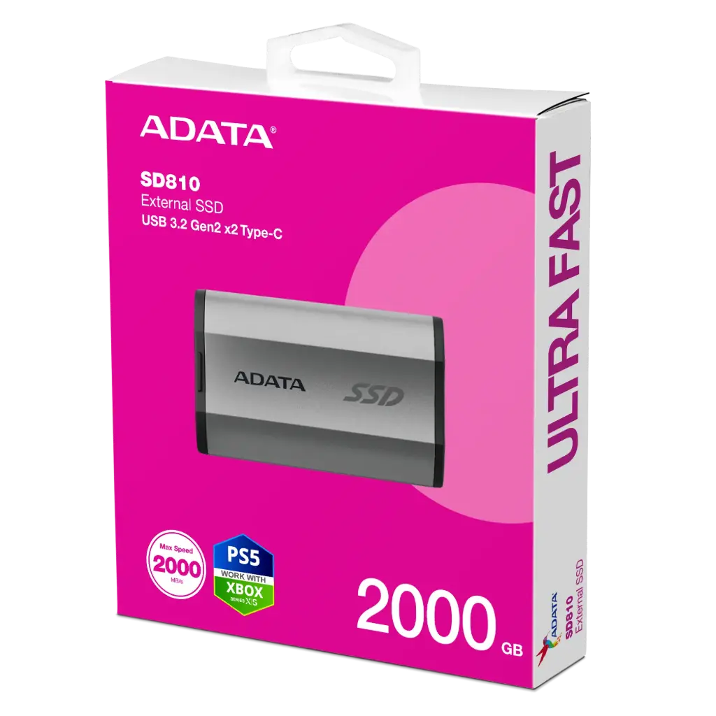 DISCO DE ESTADO SOLIDO EXTERNO ADATA SD810 2TB 2000MBS USB 3.2 Gen 2 Typo-c Silver 