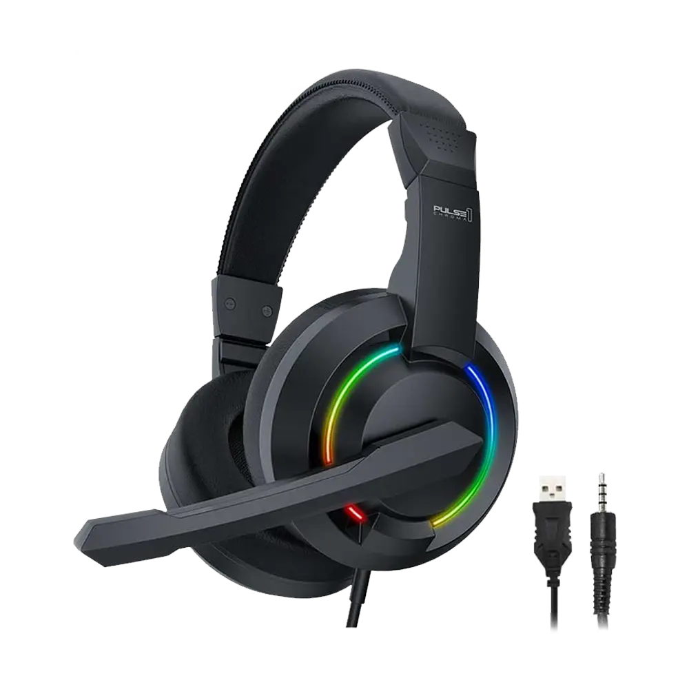 [PULSECHROMA1NEGRO] AUDIFONO + MICROFONO ARMAGGEDDON PULSE 1 CHROMA GAMING 2.1 STEREO RGB 3.5MM*2 +USB NEGRO