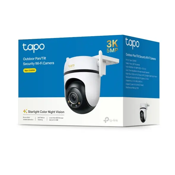 CAMARA TP-LINK TAPO C530WS 3K 5MP 360º PANORAMICA IP66 DETECCION IA VISION NOCTURNA COLOR AUDIO BIDIRECCIONAL ALARMA SONIDO Y LUZ 512GB