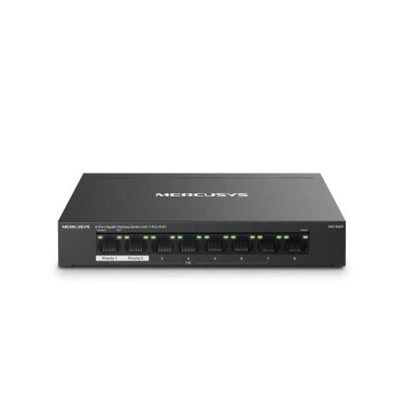 SWITCH MERCUSYS MS108GP 8 PUERTOS CON 7 PUERTOS POE + 1 PUERTO ENERGIA Y DATOS 30W 10-100-1000MBPS 250m