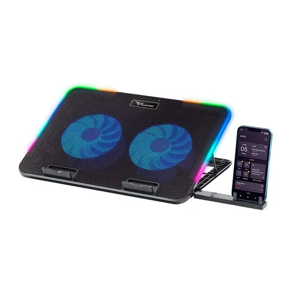 VENTILADOR PARA LAPTOP ALCATROZ VENDAVAL G2 RGB″ CON 2 VENTILADORES LED AZULES  ÁNGULO AJUSTABLE CONTROL DE VELOCIDAD 2 PUERTOS USB | SOPORTE DE CELULAR