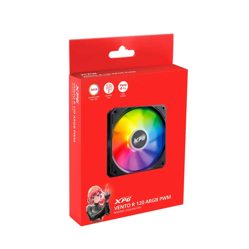 [VENTOR120ARGBPWM] COOLER ADATA XPG VENTOR R 120 ARGB (PWM 4 PIN) REVERSE COOLING FAN  NEGRO