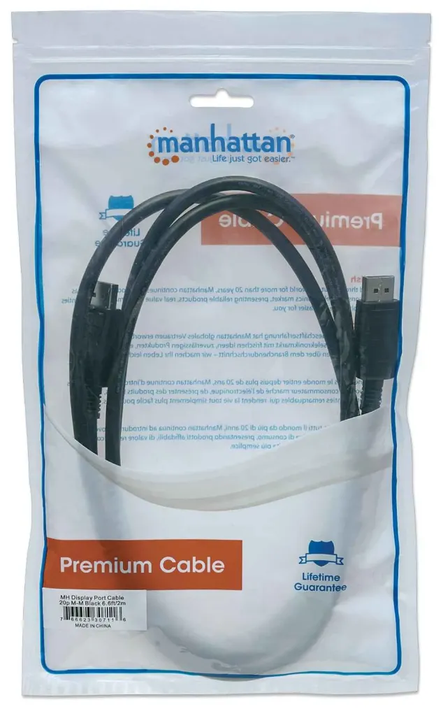 [307116] CABLE MANHATTAN 307116 DISPLAYPORT MACHO DISPLAYPORT MACHO 2MT 307116 4K 60HZ NEGRO