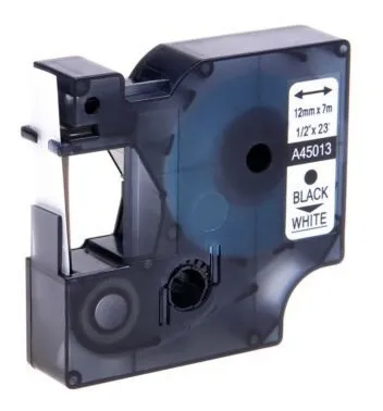 ETIQUETA DYMO D1, 45013, 45010, 45018, 45024, 12mm*0.47" 26.2FT BLANCO SOBRE NEGRO