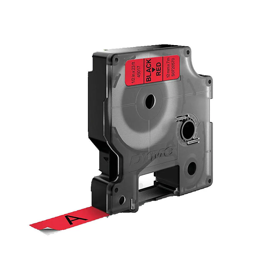 ETIQUETA DYMO D1, 45013, 45010, 45018, 45024, 12mm*0.47" 26.2FT ROJO SOBRE NEGRO