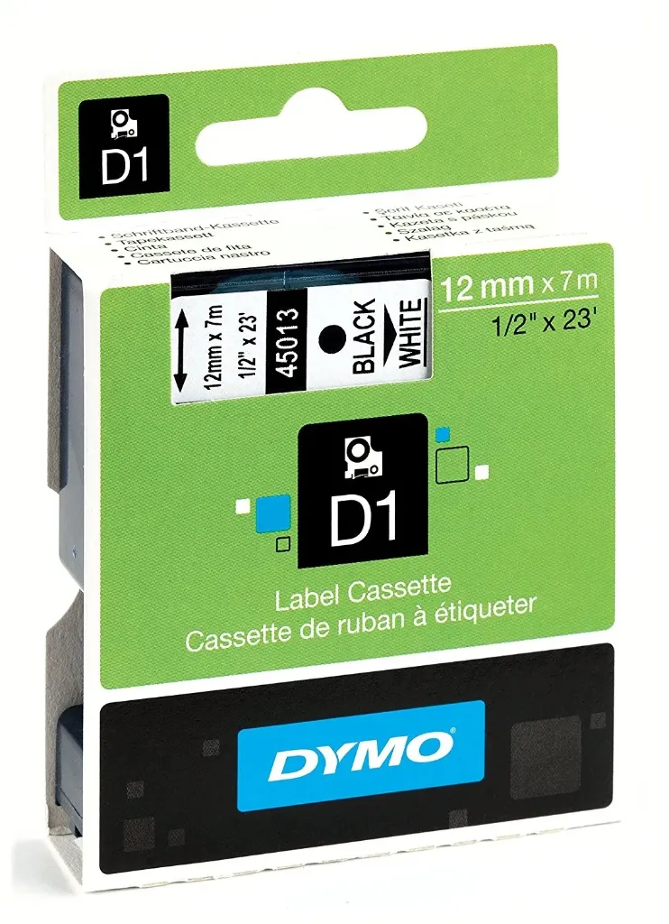 ETIQUETA DYMO D1, 45013, 45010, 45018, 45024, 12mm*0.47" 26.2FT AZUL SOBRE NEGRO
