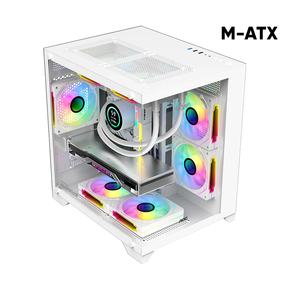 CASE GAMER ARMAGGEDDON AQUARON WIBO PANEL FRONTAL Y LATERAL VIDRIO TEMPLADO BLANCO