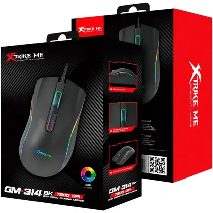 MOUSE XTRIKE ME GM‑314BK GAMING OPTICO USB 7 BOTONES PROGRAMABLES DPI HASTA 7200 ILUMINACIÓN RGB 13 MODO/ CABLE TRENZADO 1,5 M GM-314BK