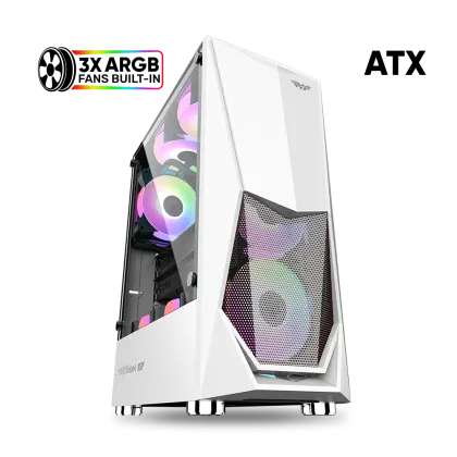 CASE GAMER ARMAGGEDDON TRITRON 1 CON PANEL DE VIDRIO TEMPLADO INCLUYE 3 FANS ARGB BLANCO ATX