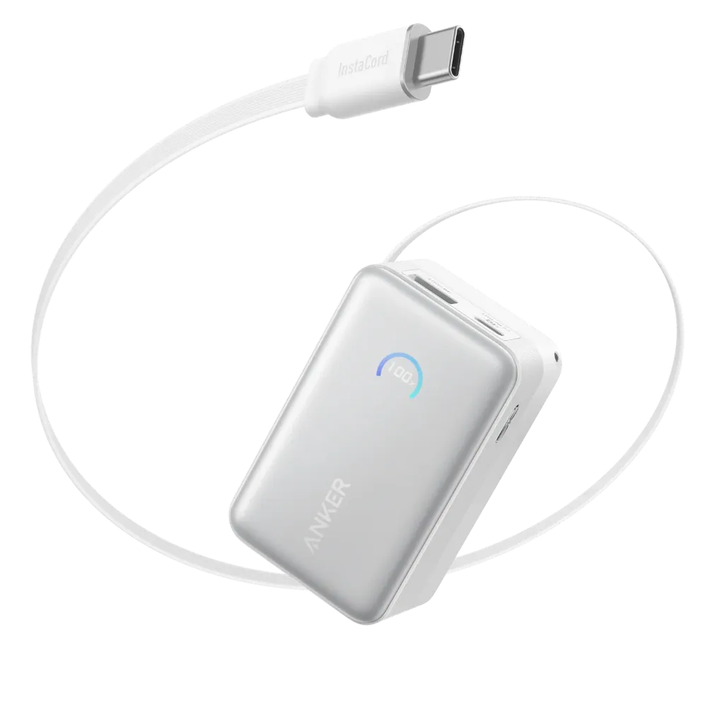 POWER BANK ANKER NANO 10000 45W CABLE RETACTIL INTEGRADO BLACO AURORA