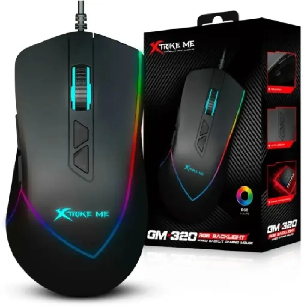[GM320] MOUSE XTRIKE ME GM‑320 GAMING ALAMBRICO USB 9 BOTONES PROGRAMABLES DPI AJUSTABLE HASTA 12800 ILUMINACIÓN RGB 1 NEGRO