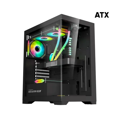 CASE GAMER AQUARON PRO VIDRIO TEMPLADO FRONTAL Y LATERAL ATX/ITX/MATX + KIT500 4 COOLER ARGB