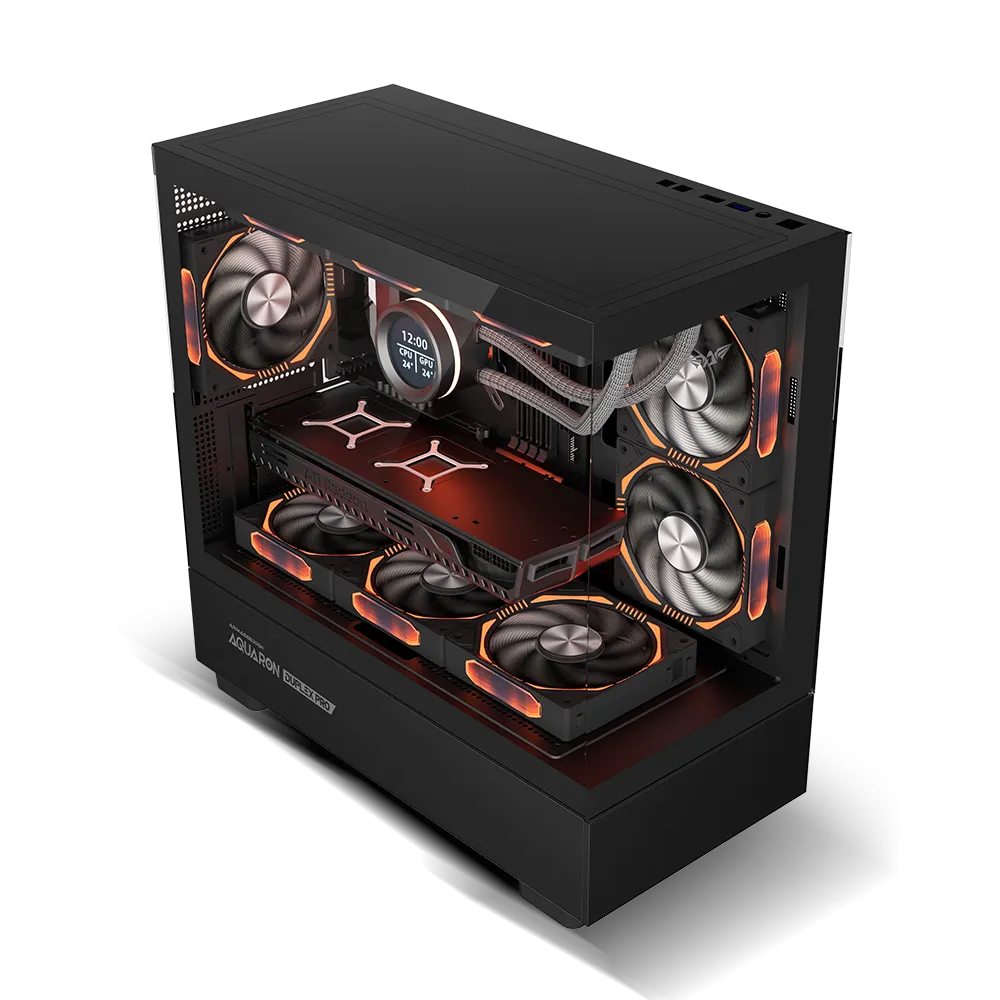 CASE GAMER AQUARON DUPLEX PRO PANEL VIDRIO TEMPLADO FRONTAL Y LATERAL COMPLETO ITX/MATX + KIT500 4 VENTILADORES ARGB
