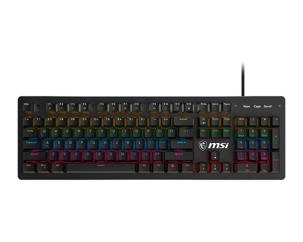 TECLADO MSI FORCE GAMER GK300 RGB LED 26 TECLAS ANTI-GHOSTING INTERRUPTOR MECANICO AZUL DISEÑO ERGONOMICO
