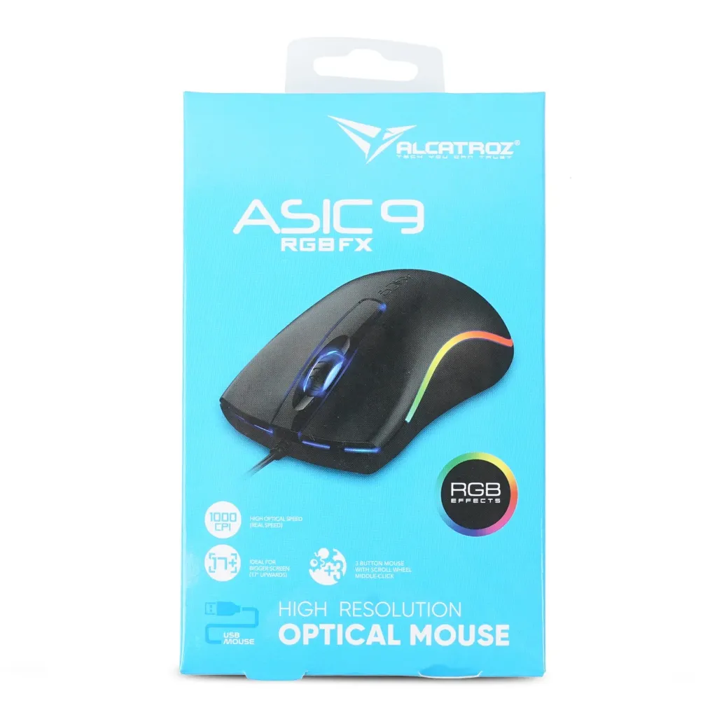 MOUSE ALCATROZ ASIC 9 USB 3 BOTONES 1000 CPI NEGRO