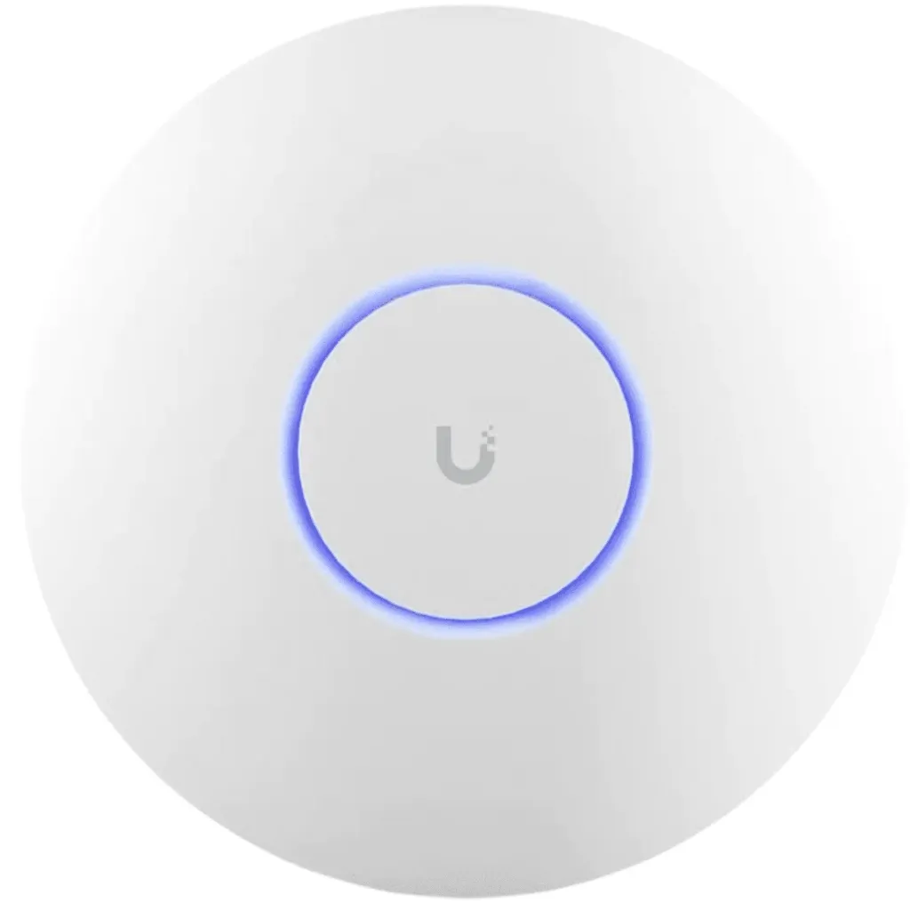ACCES POINT U7-PRO UBIQUITI  WIFI 7 DE montaje en techo con soporte para 6 GHz, enlace ascendente de 2.5 GbE, velocidad inalámbrica de hasta 9.3 Gbps y capacidad para más de 300 clientes.