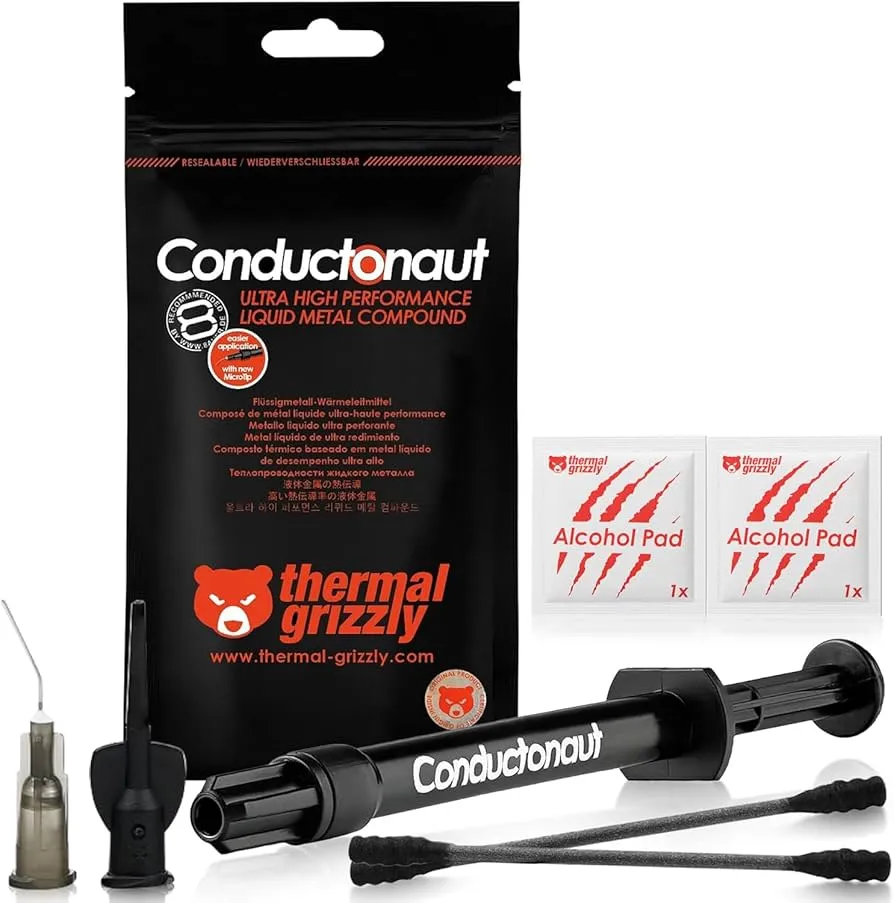 METAL LIQUIDO THERMAL GRIZZLY CONDUCTONAUT / 1 GRAMO SET + APLICADORES EXTRA PARA ENFRIAR LA CPU, GPU (CONDUCTONAUT) (COMBO DE 1G) FABRICADO EN ALEMANIA