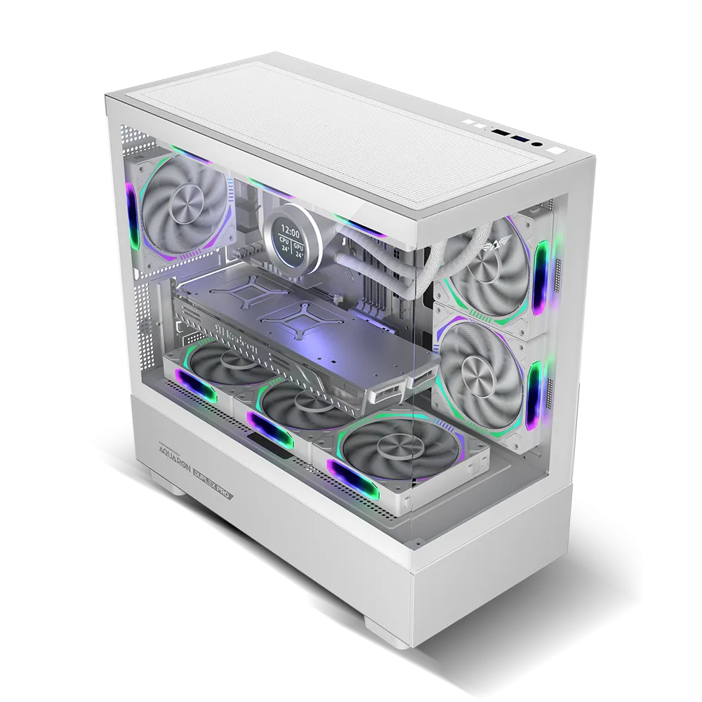 CASE GAMER ARMAGGEDDON AQUARON DUPLEX PRO PANEL VIDRIO TEMPLADO FRONTAL Y LATERAL COMPLETO ITX/MATX BLANCO