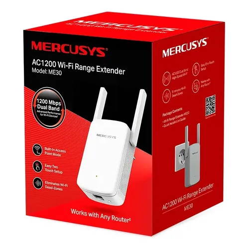EXTENSOR DE RED MERCUSYS ME30 WI-FI AC1200 DUAL BAND 1X RJ45 100MB-S BLANCO