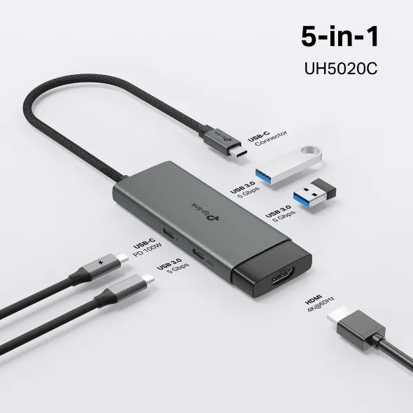 HUB TP-LINK UH5020C USB-C 5 EN 1 USB-C A 1*HDMI 4K 1*C PD 100W 1*USB-C 5GBPS 2*USB-A 5GBPS