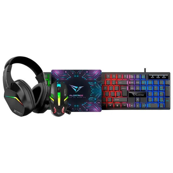 KIT COMBO DE TECLADO + MOUSE + AUDIFONOS + MOUSEPAD ALCATROZ XCRAFT BASECAMP