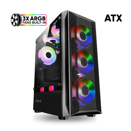 CASE GAMER ARMAGGEDDON TRITRON 2 PANEL DE VIDRIO TEMPLADO 3 VENTILADORES ARGB ATX/MATX/ITX NEGRO