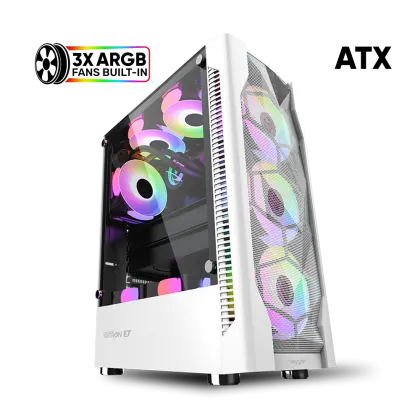 CASE GAMER ARMAGGEDDON TRITRON 3 CON PANEL DE VIDRIO TEMPLADO 3 VENTILADORES ARGB ATX/MATX/ITX BLANCO