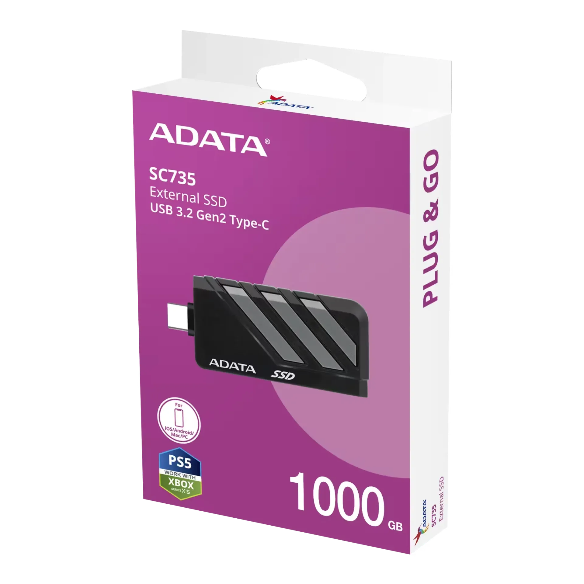 DISCO DE ESTADO SOLIDO ADATA EXTERNO SC735 1000GB BLACK-GRAY 1050 MBS 1.22M MIL-STD USB TIPO C