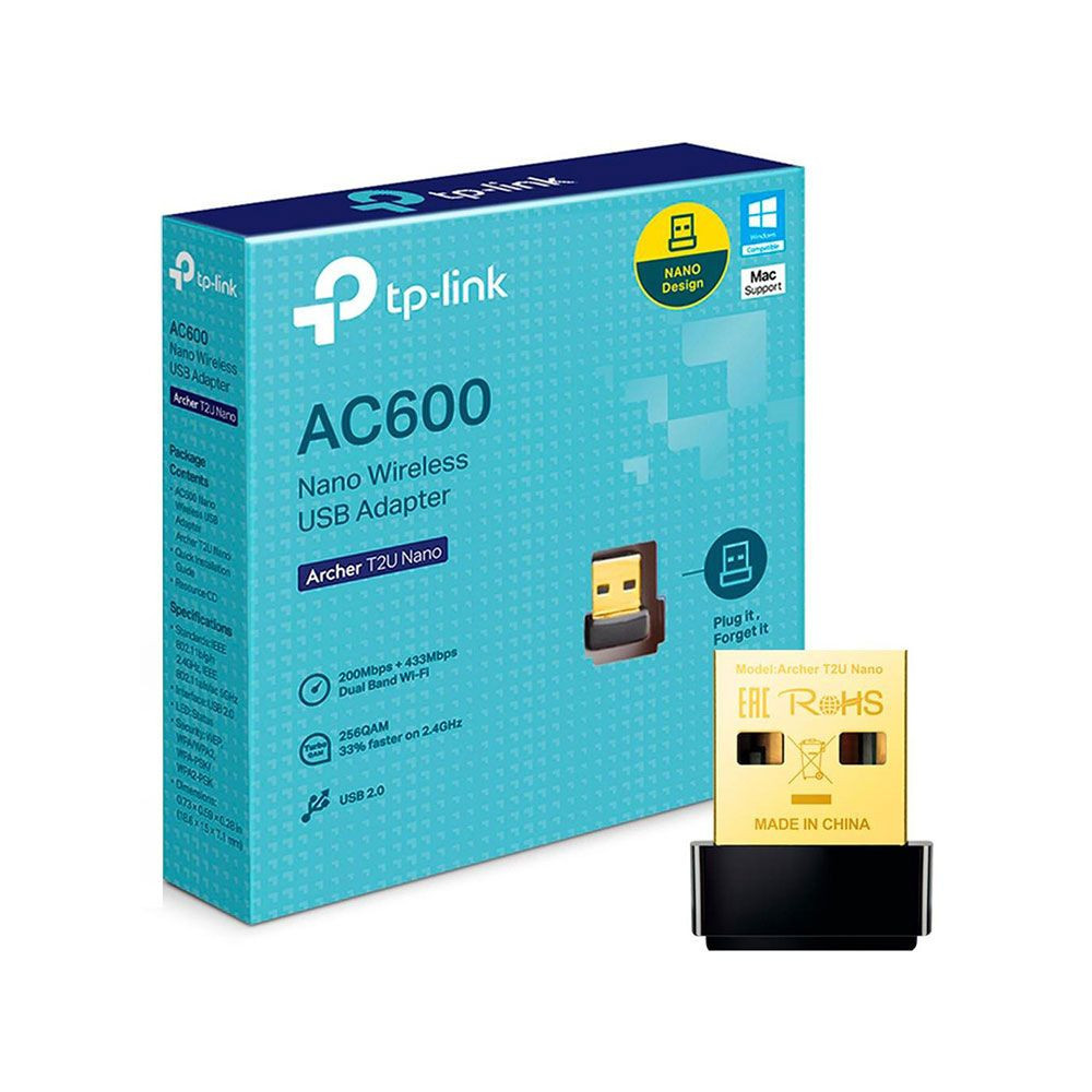 ADAPTADOR TP-LINK USB ARCHER T2U NANO WIRELESS AC600 DUAL BAND 200 MBPS + 433 MBPS