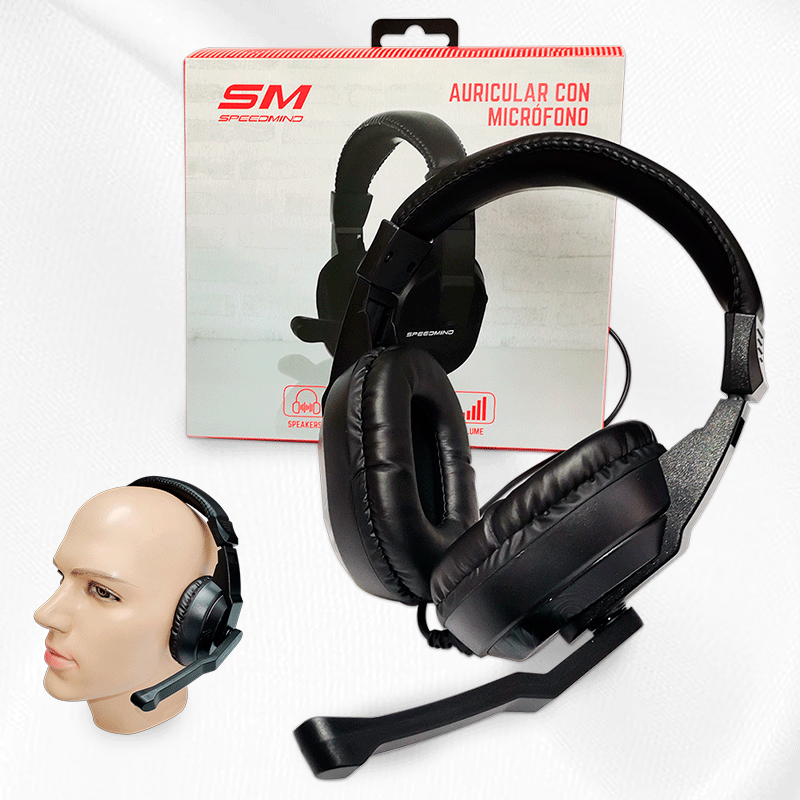 [6958743621362-1] AUDIFONOS + MICROFONO SPEEDMIND SMHS012  PLUG 3.5 NEGRO