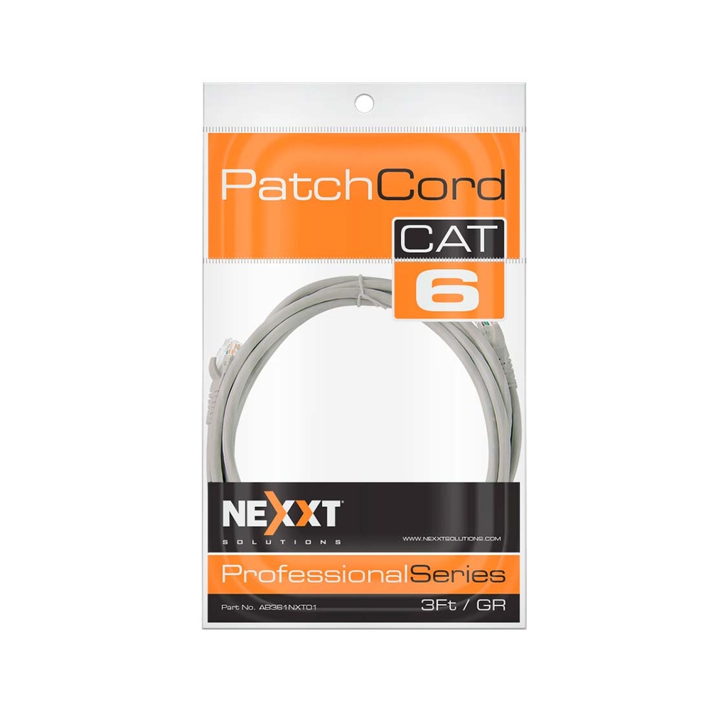 CABLE PACH CORD NEXXT AB361NXT01 CATEGORIA 6 (3FT) 0.91 CM COLOR GRIS