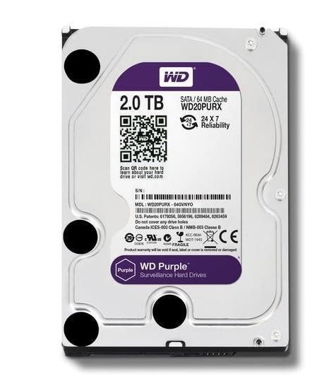 DISCO DURO INTERNO WESTERN DIGITAL 2TB PURPLE 3.5" WD20PURX 24/7 ESPECIAL