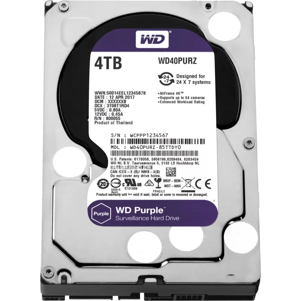 DISCO DURO INTERNO WESTERN DIGITAL PURPLE 4TB WD43PURZ SATA III 3.5"