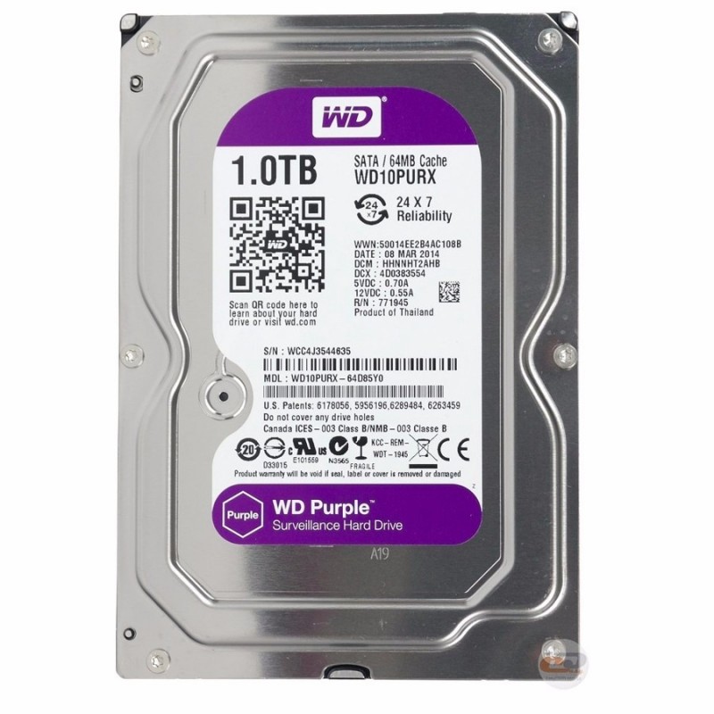 [WD10PURZ] DISCO DURO INTERNO WESTERN DIGITAL PURPLE 1TB  PARA CCTV GARANTIA 1 AÑO
