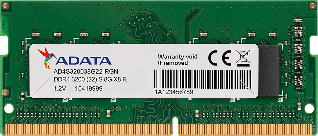 MEMORIA PARA LAPTOP ADATA 8GB DDR4 3200 MHZ PC4-25600 AD4S32008G22-SGN