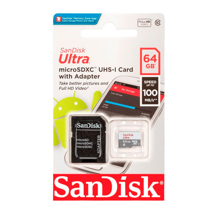 MICRO SD SANDISK 64GB ULTRA SDSUUNR-064G-GN3MA UHS-I CLASE 10 