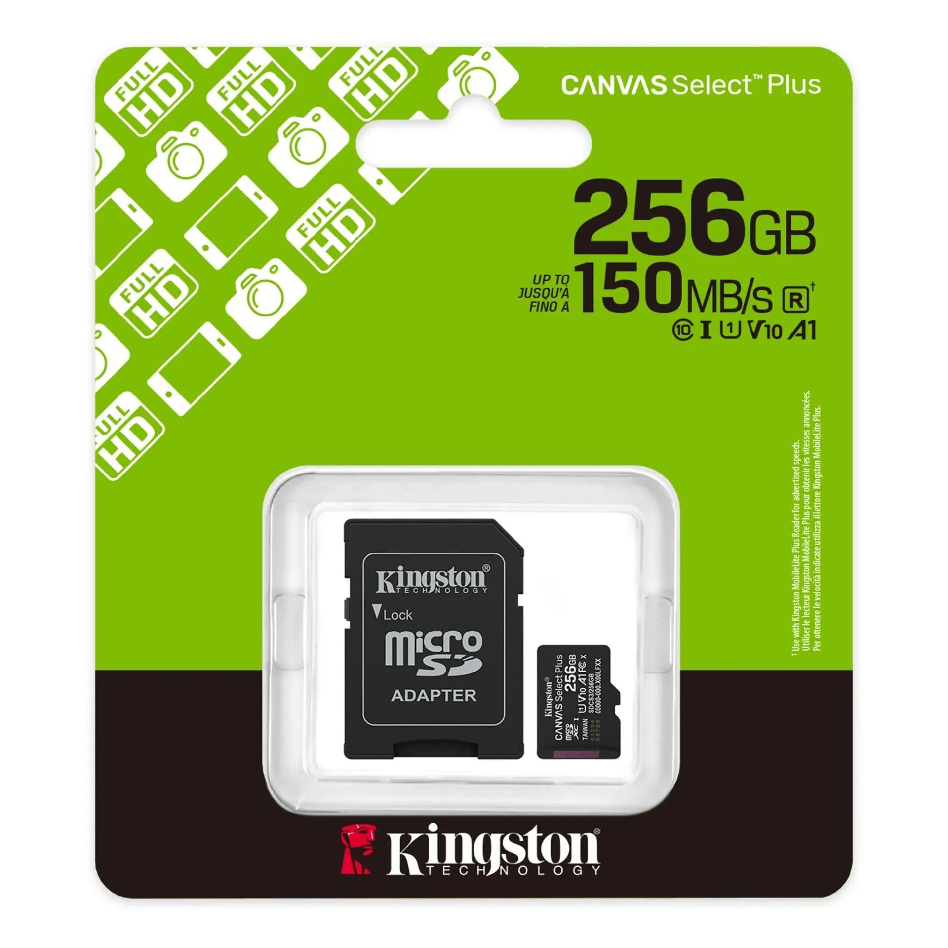 MICRO SDXC KINSGTON 256GB CANVAS SELECT PLUS CLASE 10  A1 V10
