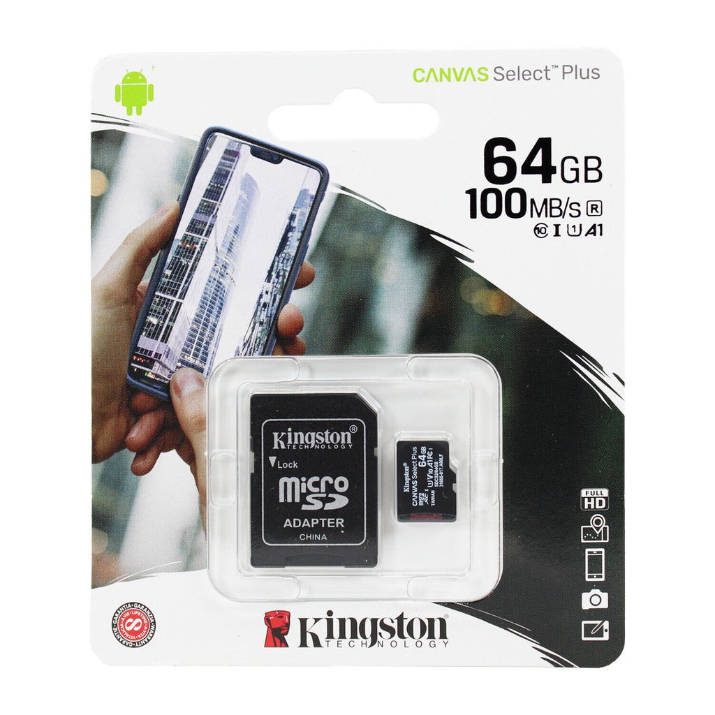 MICRO SD 64GB KINGSTON SDCS2/64GB 100MB/S R CLASE 10 