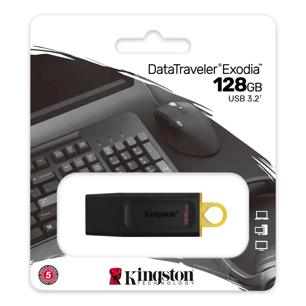 PENDRIVE KINGSTON 128GB  DTX/128GB USB 3.2 DATATRAVELER EXODIA NEGRO CON AMARILLO